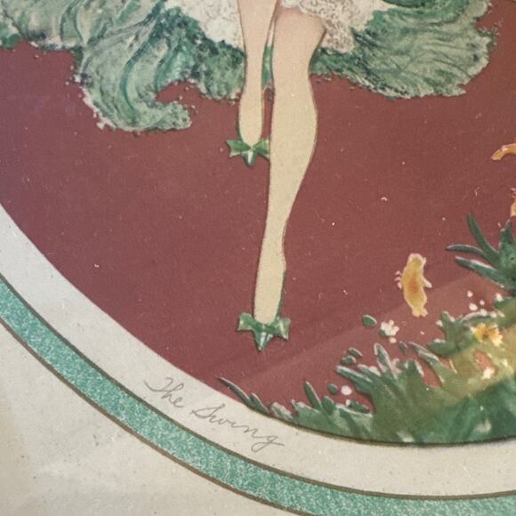 Marcel Le Boulte’ Boudoir Lithograph Framed ‘The Swing’ 1920’s Art Deco - Picture 4 of 5